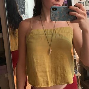 mustard yellow, satin spaghetti strap top